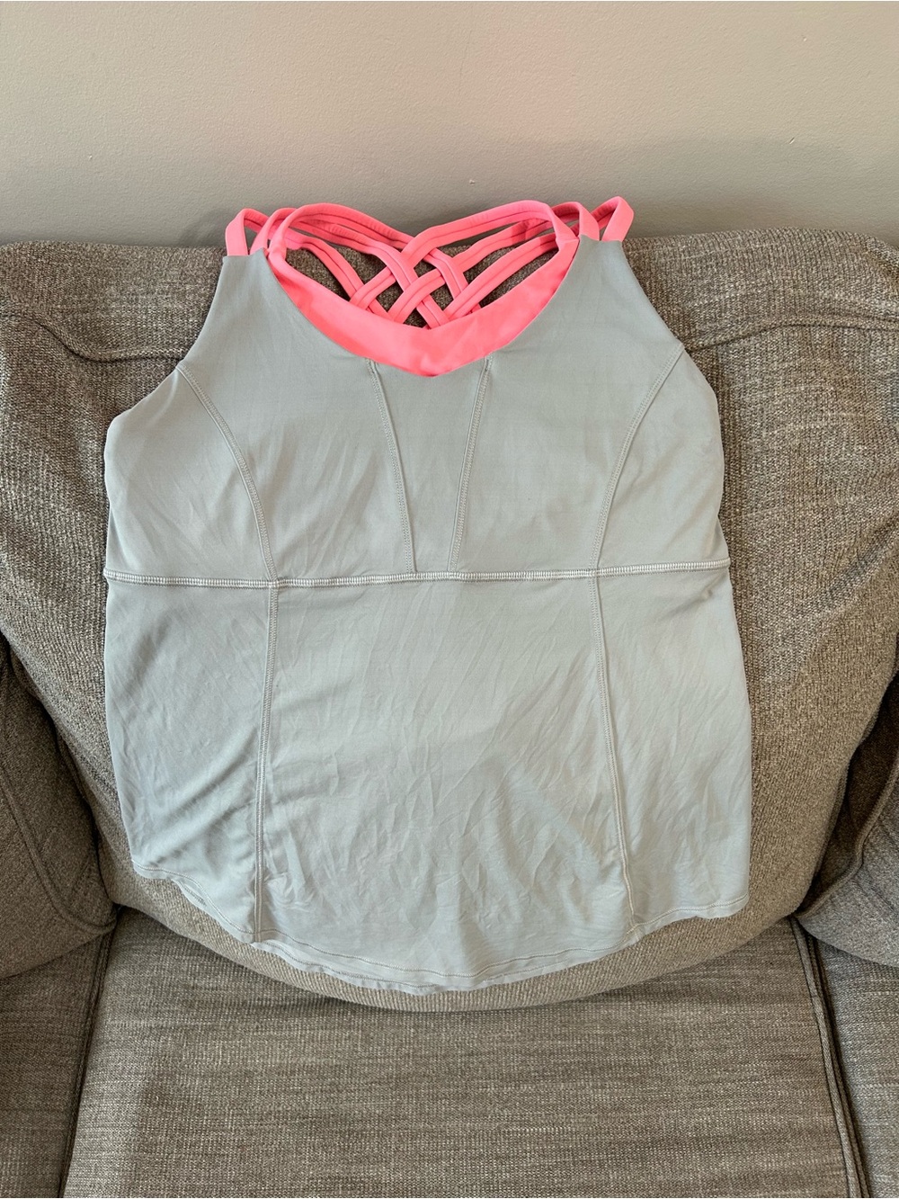lululemon athletica Gray Tank with Neon Pink Strappy Back